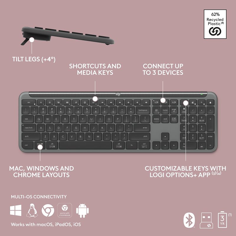 Logitech MK955 Signature Slim Wireless Keyboard And Mouse Combo, Full Size, Graphite, 920-012425 - Image 9