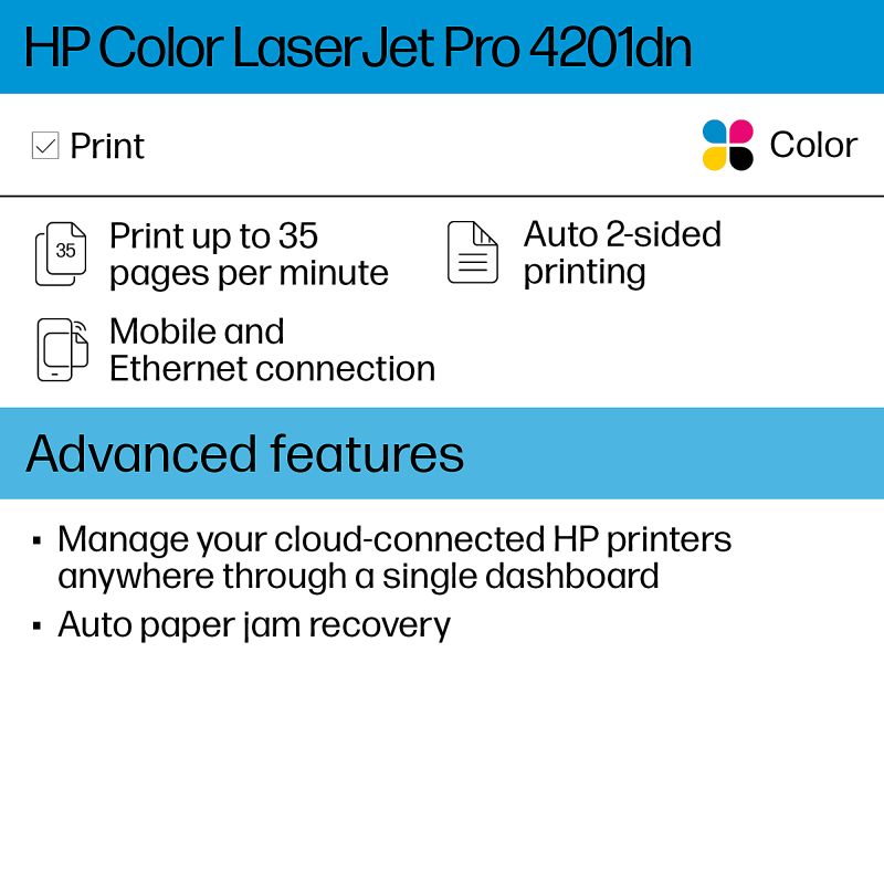 HP LaserJet Pro 4201dn Laser Color Printer (4RA85F) - Image 3