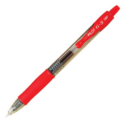 Pilot G2 Gel Roller Pens, Extra-Fine Point, 0.5 mm, Clear Barrel, Black Ink, Pack Of 12 - Red,12
