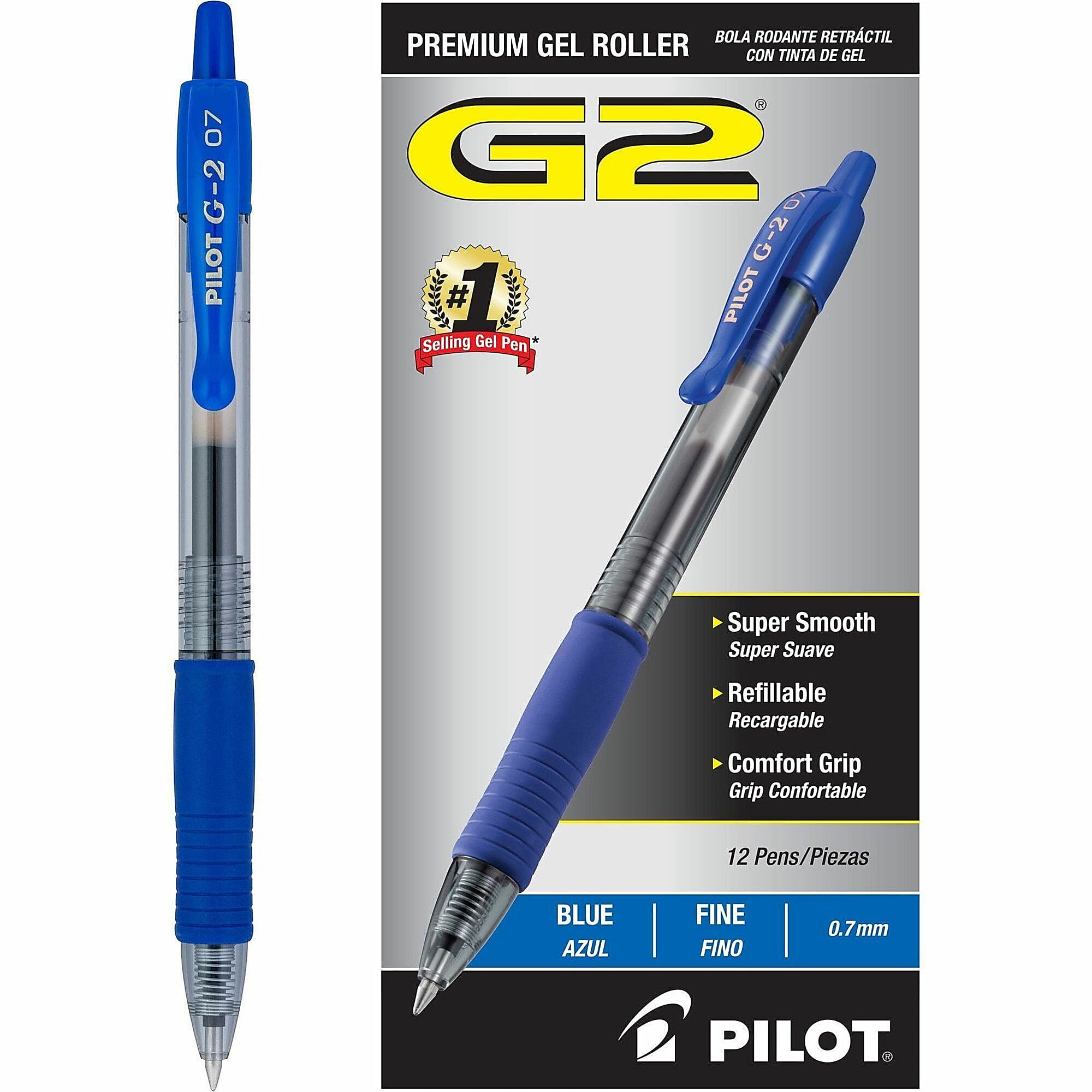 Pilot G2 Retractable Gel Pens, Fine Point, 0.7 mm, Clear Barrels, Blue Ink, Pack Of 12 Pens - Image 3