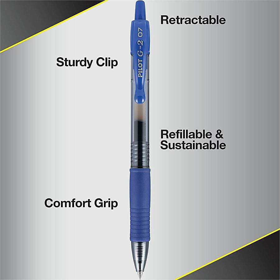 Pilot G2 Retractable Gel Pens, Fine Point, 0.7 mm, Clear Barrels, Blue Ink, Pack Of 12 Pens - Image 5