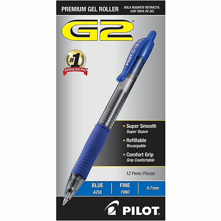 Pilot G2 Retractable Gel Pens, Fine Point, 0.7 mm, Clear Barrels, Blue Ink, Pack Of 12 Pens - Image 6