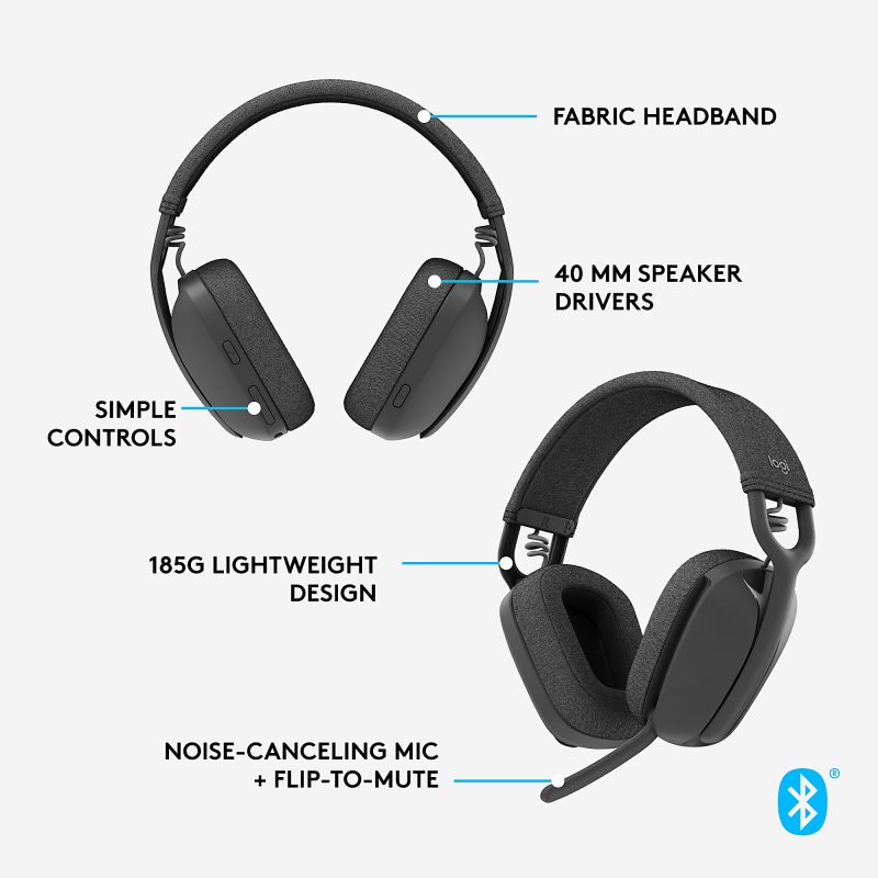 Logitech Zone Vibe 100 Lightweight Wireless Over-Ear Headphones, Graphite, 981-001256 - Image 6