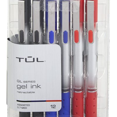 TUL® GL Series Retractable Gel Pens, Medium Point, 0.7 mm, Silver Barrel, Assorted Standard & Bright Ink Colors, Pack Of 14 Pens - Assorted,12
