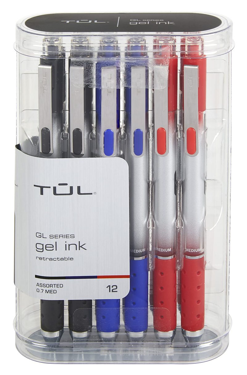 TUL® GL Series Retractable Gel Pens, Medium Point, 0.7 mm, Silver Barrel, Assorted Standard & Bright Ink Colors, Pack Of 14 Pens - Assorted,12