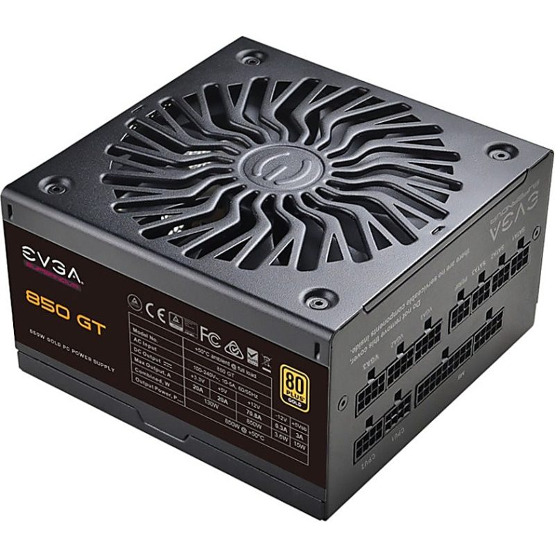 EVGA GT 850W Power Supply - Compact - 120 V AC, 230 V AC Input - 5 V DC, 3.3 V DC, 12 V DC, -12 V DC Output - 850 W - 1 +12V Rails - 1 Fan(s) - 90% Efficiency - Image 2