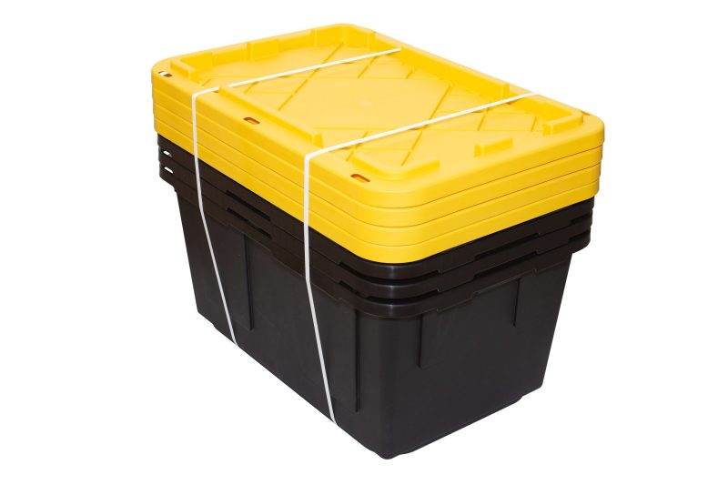 Office Depot® Brand by GreenMade® Professional Storage Tote With Handles/Snap Lid, 27 Gallon, 30-1/10" x 20-1/4" x 14-3/4", Black/Yellow, Pack Of 4 - Image 2