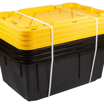 Office Depot® Brand by Greenmade® Professional Storage Totes, 23-Gallon, Black/Yellow, Pack Of 4 Totes
