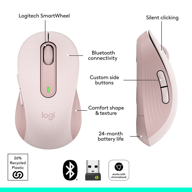 Logitech® Signature M650 Wireless Mouse, Rose, 910-006251 - Image 7
