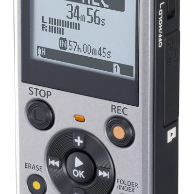 OM System WS882 Digital Voice Recorder, 4.4"H x 1.8"W x 0.7"D, Silver