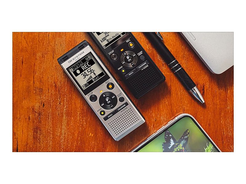 OM System WS882 Digital Voice Recorder, 4.4"H x 1.8"W x 0.7"D, Silver - Image 2