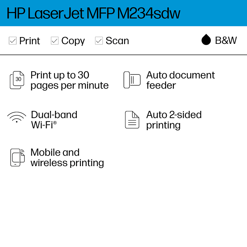 HP LaserJet MFP M234sdw Wireless Laser All-In-One Monochrome Printer - Image 2