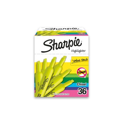 Sharpie® Tank Style Highlighters, Chisel Tip, Fluorescent Yellow, Box of 24 - Fluorescent Yellow,36