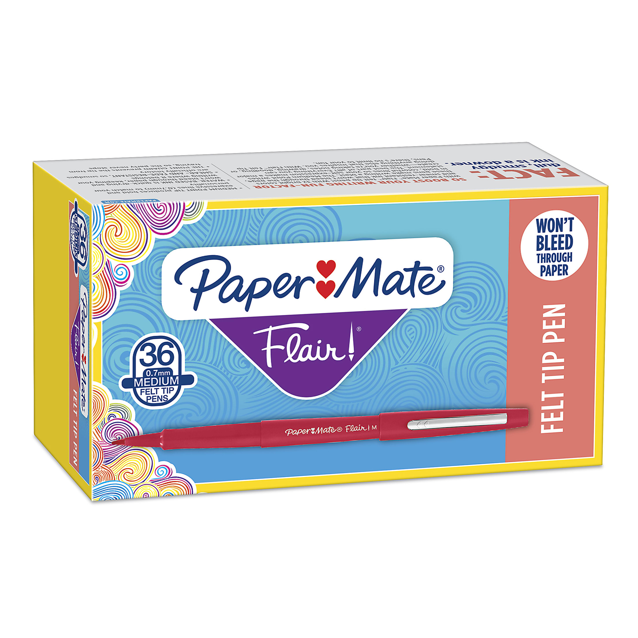 Paper Mate® Flair® Porous-Point Pens, Medium Point, 0.7 mm, Black Barrel, Black Ink, Pack Of 12 Pens - Red,36