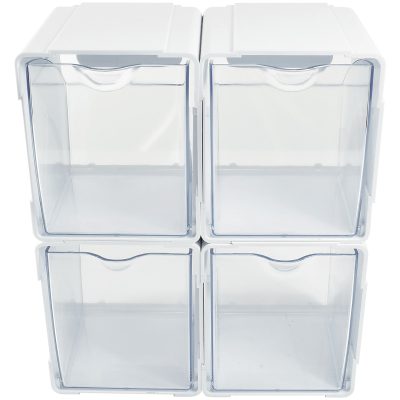 Deflecto Interlocking Tilt Bins, 5-1/2”H x 4-3/4”W x 4-7/8”D, Clear/White, Pack Of 4 Bins