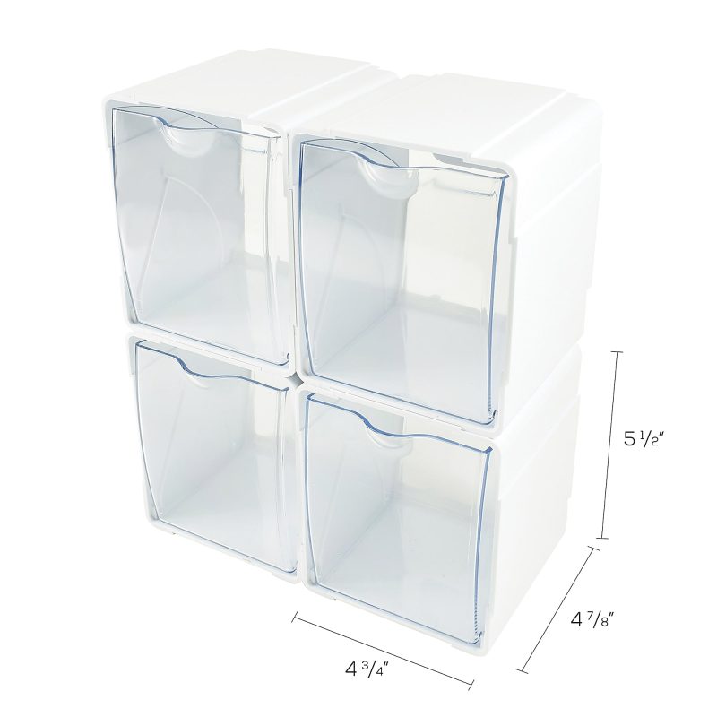 Deflecto Interlocking Tilt Bins, 5-1/2”H x 4-3/4”W x 4-7/8”D, Clear/White, Pack Of 4 Bins - Image 4