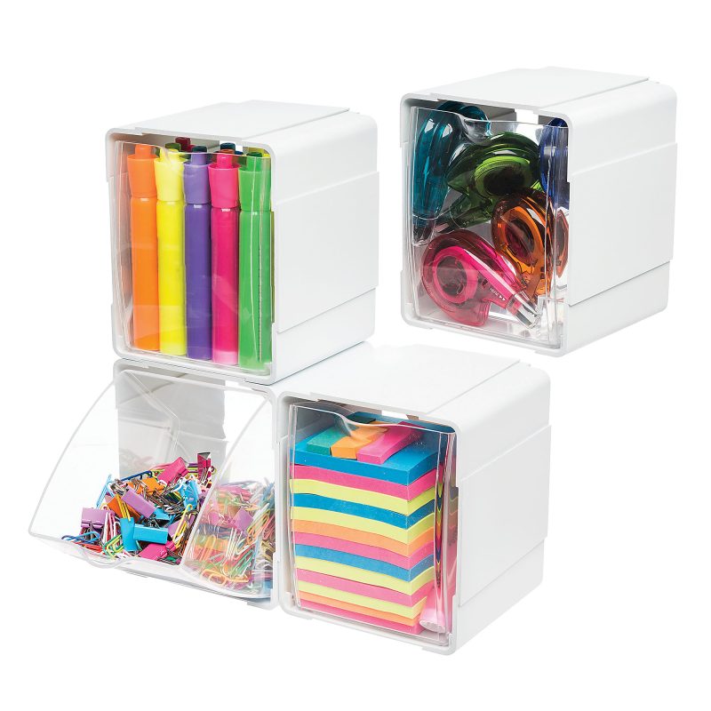 Deflecto Interlocking Tilt Bins, 5-1/2”H x 4-3/4”W x 4-7/8”D, Clear/White, Pack Of 4 Bins - Image 5