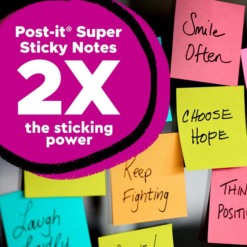 Post-it Super Sticky Notes, 4 Pads, 8 in x 6 in, 2x the Sticking Power, School Supplies and Office Products, Sticky Notes for Vertical Surfaces, Monitors, Walls and Windows, Energy Boost Collection - Image 2