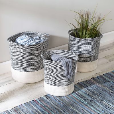 Honey Can Do 2-Tone Baskets, 14-3/16”H x 13-13/16”W x 13-13/16”D, Gray/White, Set Of 3 Baskets
