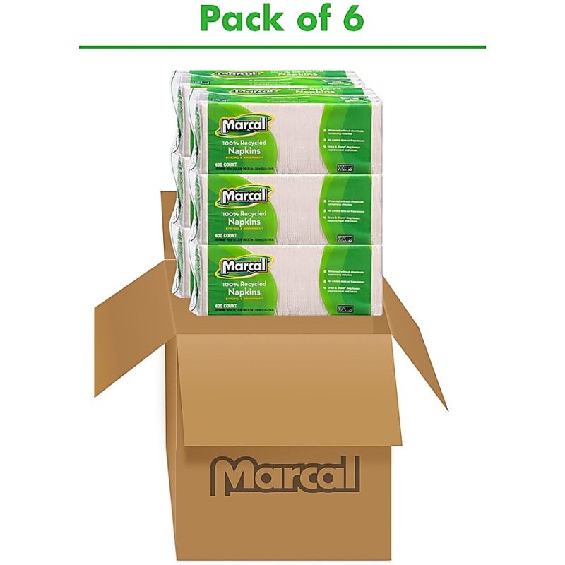 Marcal® 1-Ply Luncheon Napkins, 12-1/2"H x 11-1/4"W, 100% Recycled Paper, White, 400 Napkins Per Pack, 6 Packs Per Carton - Image 5