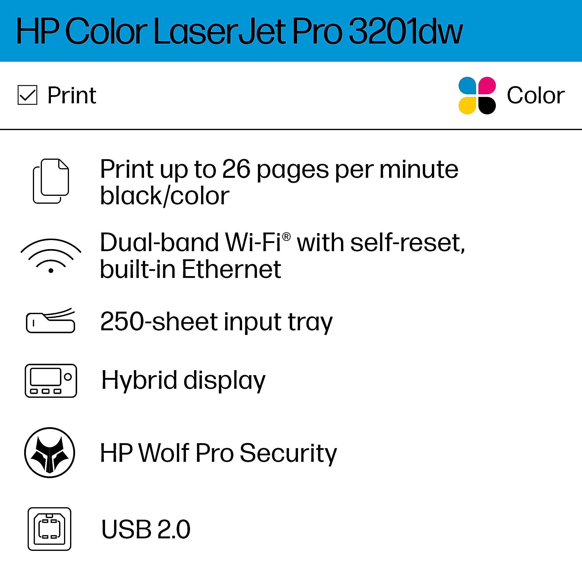 HP Color LaserJet Pro 3201dw Wireless Laser Color Printer - Image 3