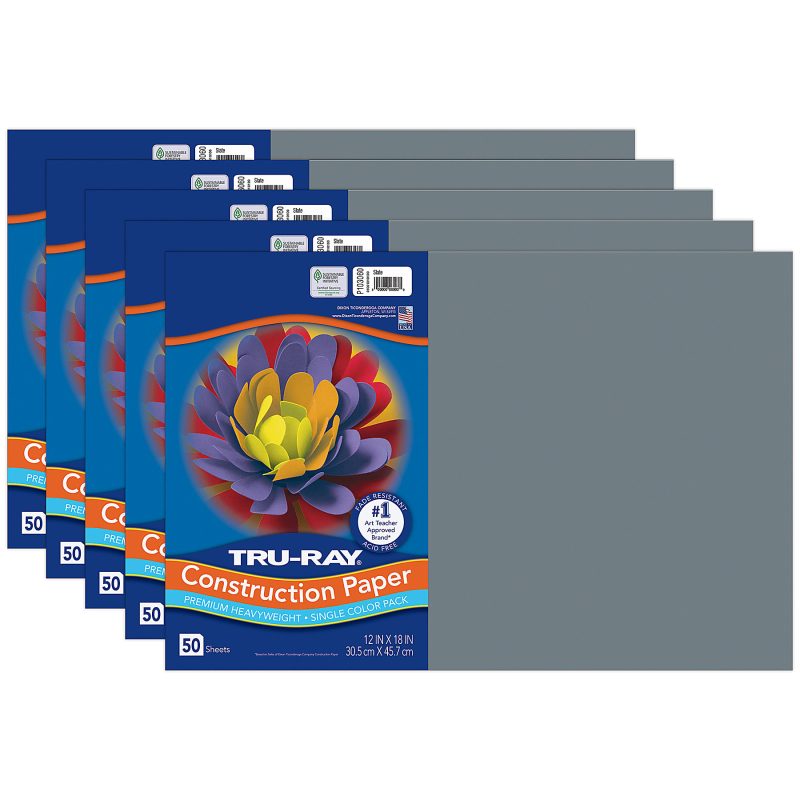 Tru-Ray® Construction Paper, 12" x 18", Gold, 50 Sheets Per Pack, Set Of 5 Packs - Slate