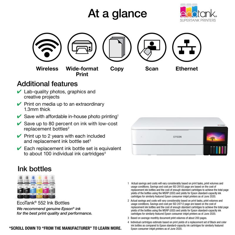 Epson® EcoTank® Photo ET-8550 SuperTank® Wide-Format Wireless Inkjet All-In-One Color Printer - Image 2