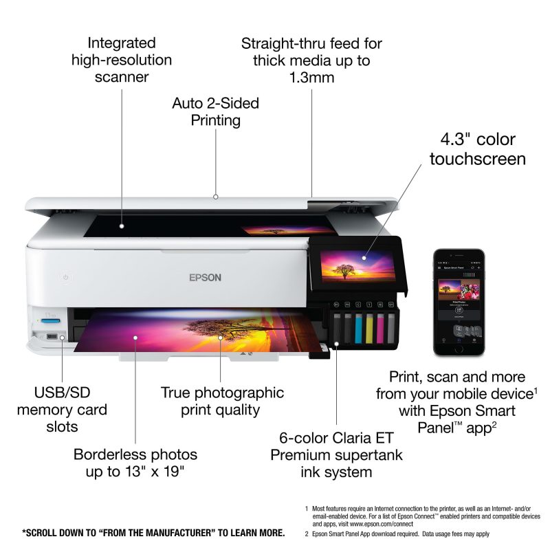 Epson® EcoTank® Photo ET-8550 SuperTank® Wide-Format Wireless Inkjet All-In-One Color Printer - Image 3