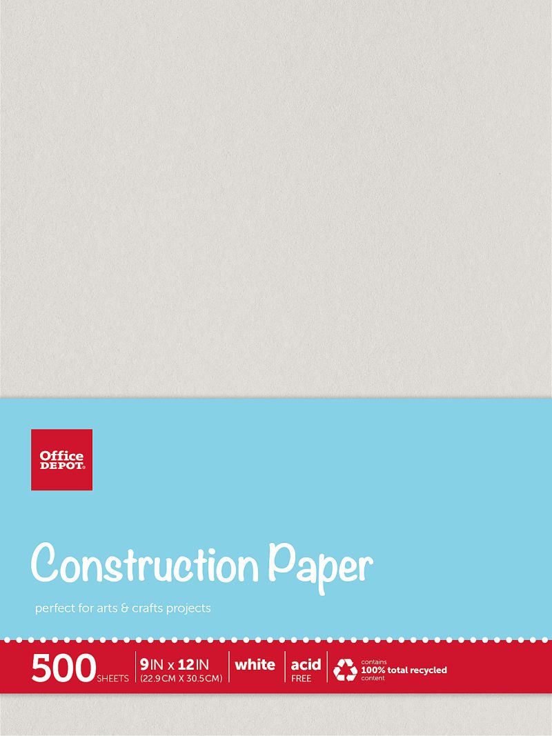 Office Depot® Brand Construction Paper, 9" x 12", 100% Recycled, Stone White, Pack Of 500 Sheets