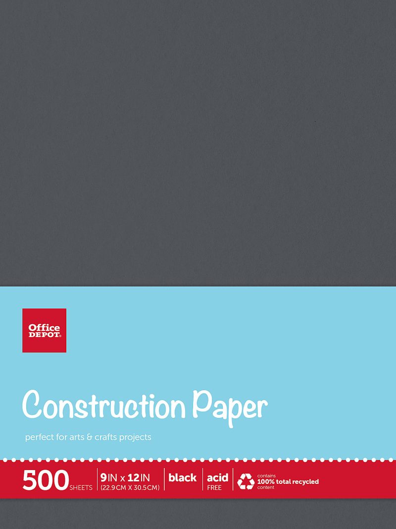 Office Depot® Brand Construction Paper, 9" x 12", 100% Recycled, Black, Pack Of 500 Sheets