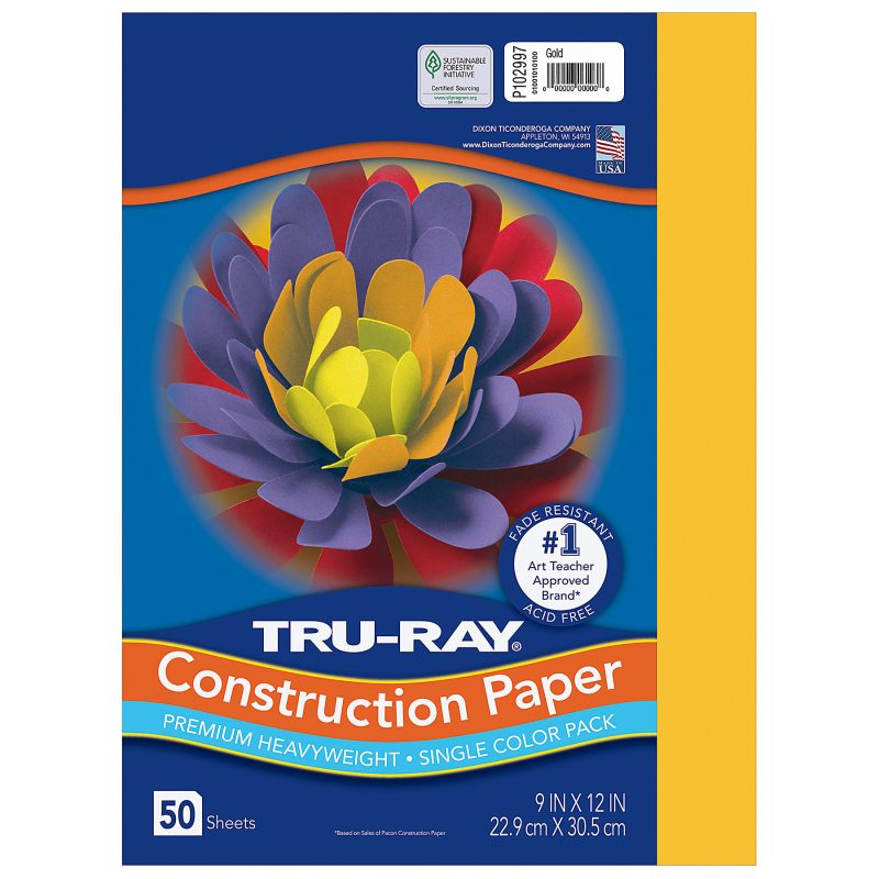 Tru-Ray® Construction Paper, 9" x 12", Gold, 50 Sheets Per Pack, Set Of 5 Packs - Image 2