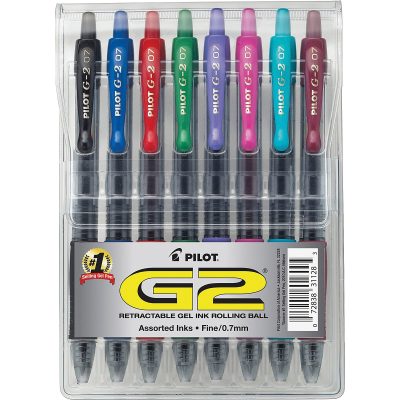 Pilot G2 Retractable Gel Pens, Fine Point, 0.7 mm, Clear Barrels, Blue Ink, Pack Of 12 Pens - Assorted,8
