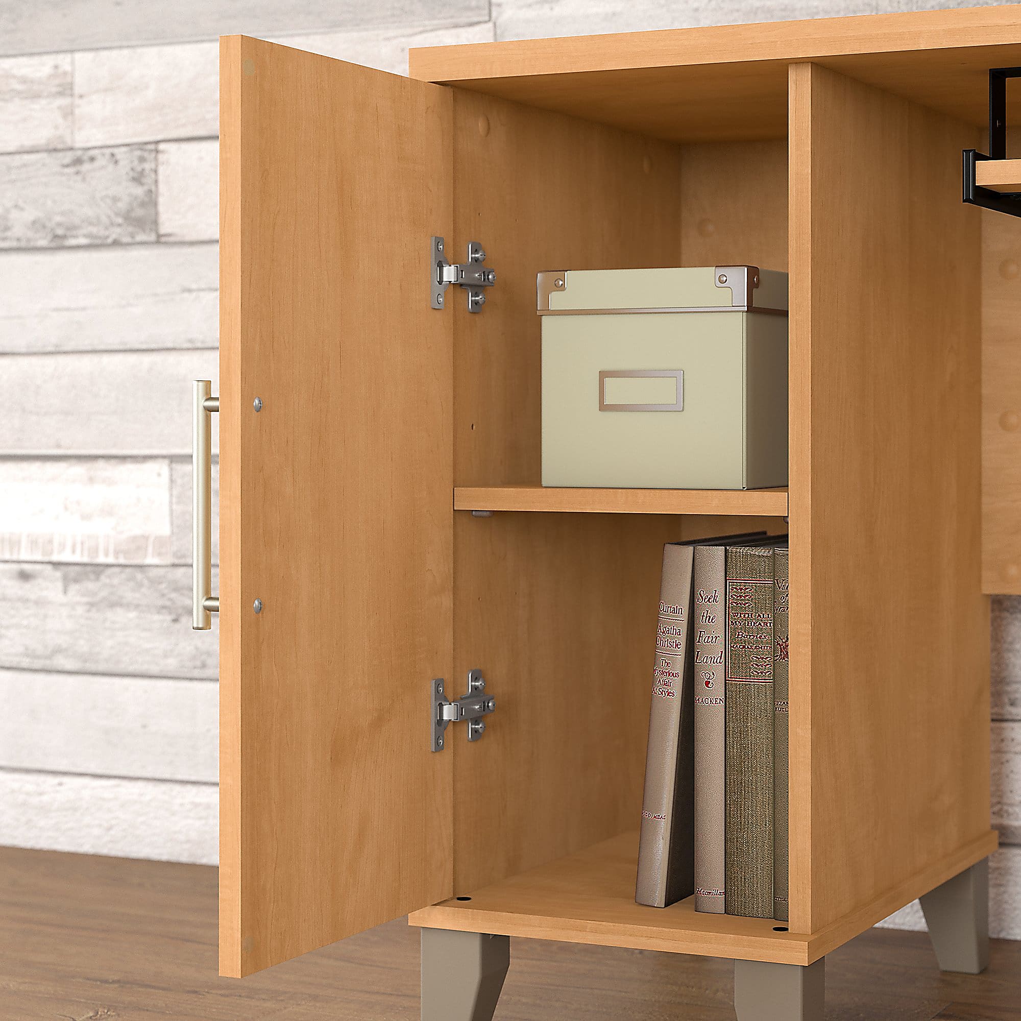 Bush Furniture Somerset 72"W L Shaped Desk With Hutch, Lateral File Cabinet And Bookcase, Maple Cross, Standard Delivery - Image 6