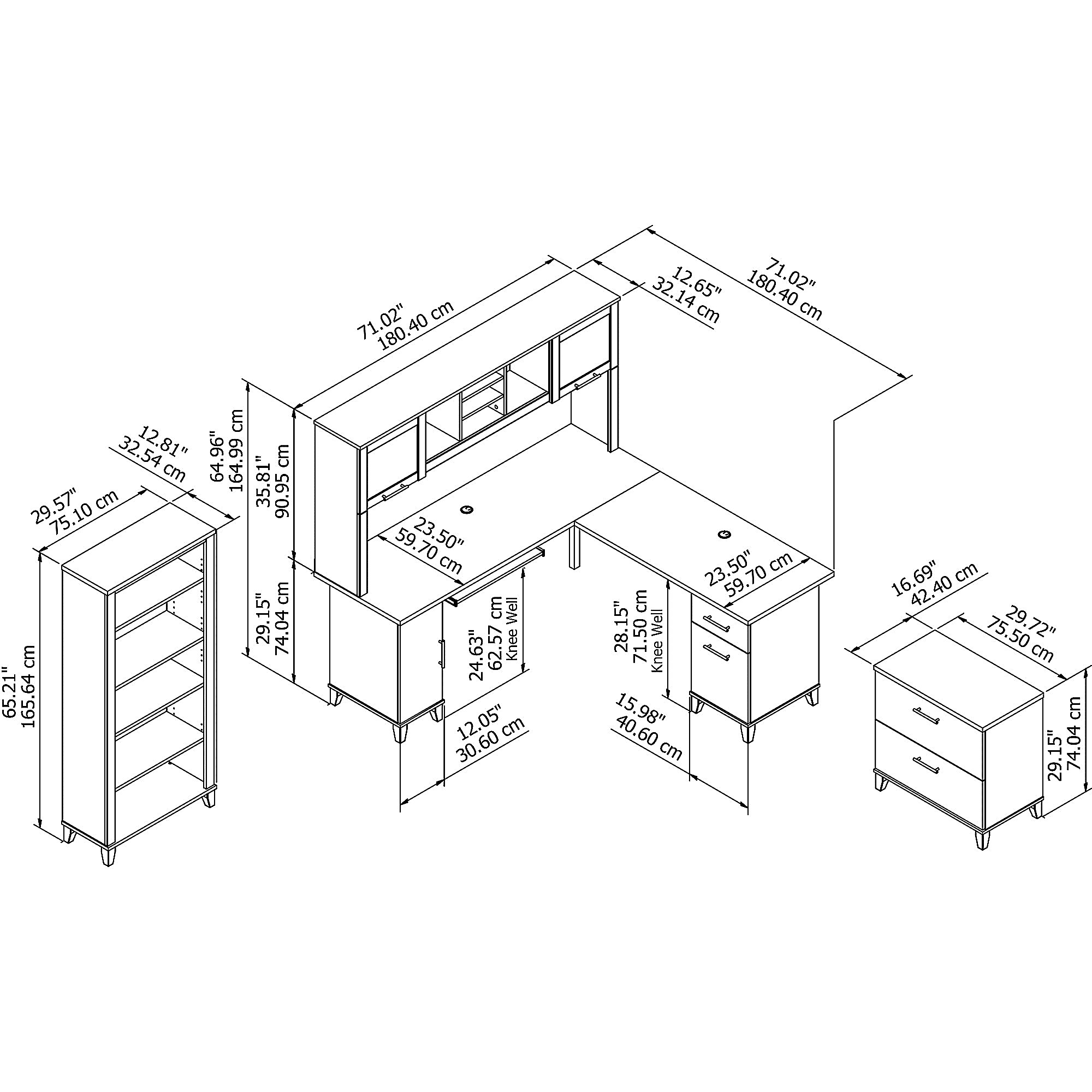 Bush Furniture Somerset 72"W L Shaped Desk With Hutch, Lateral File Cabinet And Bookcase, Maple Cross, Standard Delivery - Image 8