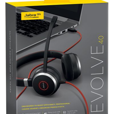Jabra EVOLVE 40 UC SME Headset - Stereo - Mini-phone (3.5mm) - Wired - Over-the-head - Binaural - Supra-aural - Noise Canceling - Black