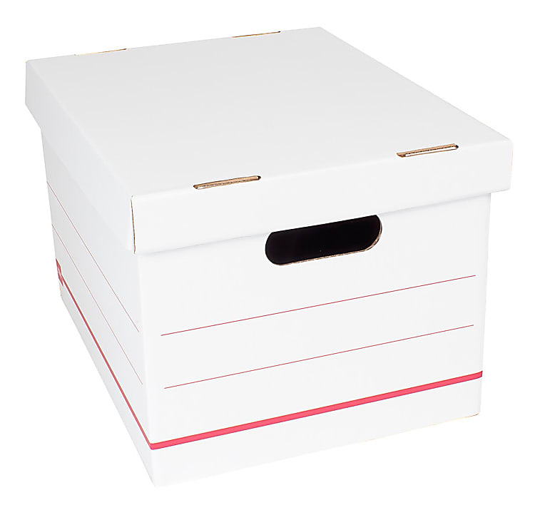 Office Depot® Brand Standard-Duty Corrugated Storage Boxes, Letter/Legal Size, 15" x 12" x 10", 60% Recycled, White/Red, Pack Of 12