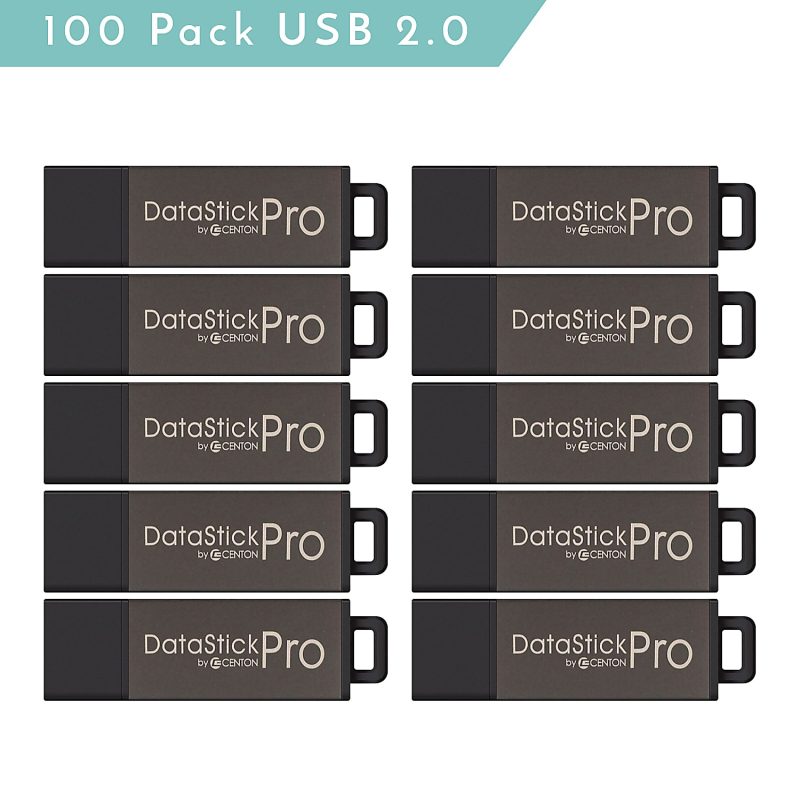 Centon DataStick Pro USB Flash Drives, USB 2.0, 8GB, Gray, Pack Of 100, S1-U2P1-8G100PK - Image 2