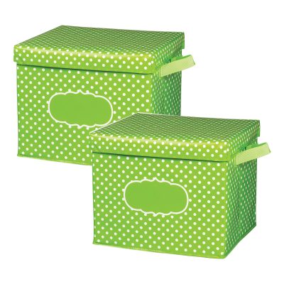 Teacher Created Resources Storage Box With Lid, Lime Polka Dots, Pack Of 2