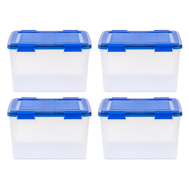 Iris Ultimate Weathertight Storage Boxes, 19-3/4”L x 16-3/16”W x 14-1/4”H, 46.6 Qt, Clear, Set Of 4 Boxes