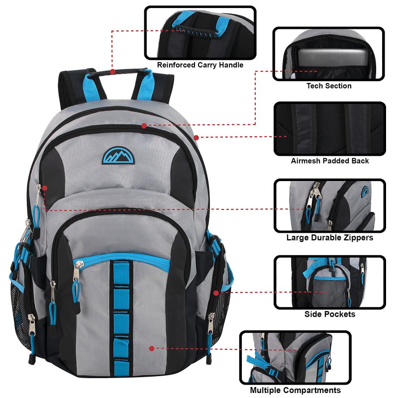 Mountain Edge Multi-Pocket Daisy Chain Backpack With 17" Laptop Sleeve, Gray - Image 2