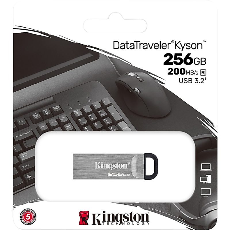 Kingston DataTraveler Kyson 256GB USB 3.2 (Gen 1) Type A Flash Drive - 256 GB - USB 3.2 (Gen 1) Type A - 200 MB/s Read Speed - 60 MB/s Write Speed - Silver - 5 Year Warranty - 1 Piece - Image 4