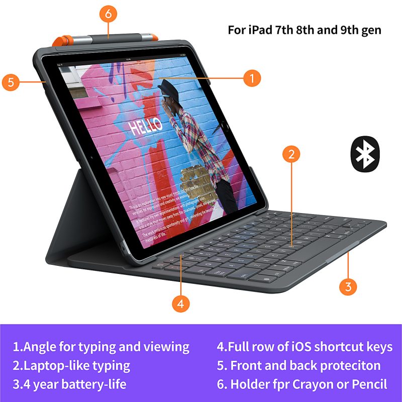 Logitech® Slim Folio Keyboard Case, Graphite - Image 5
