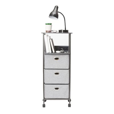 Dormify Sutton Charging 3-Drawer Cart on Wheels, Clear - Gray