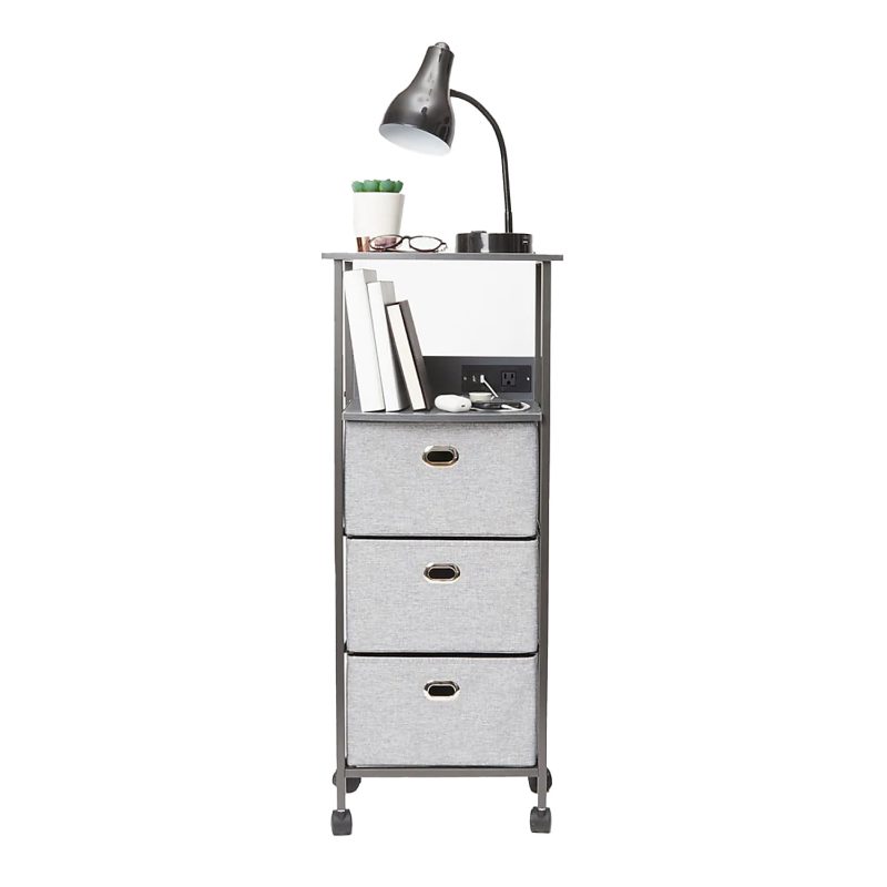Dormify Sutton Charging 3-Drawer Cart on Wheels, Clear - Gray