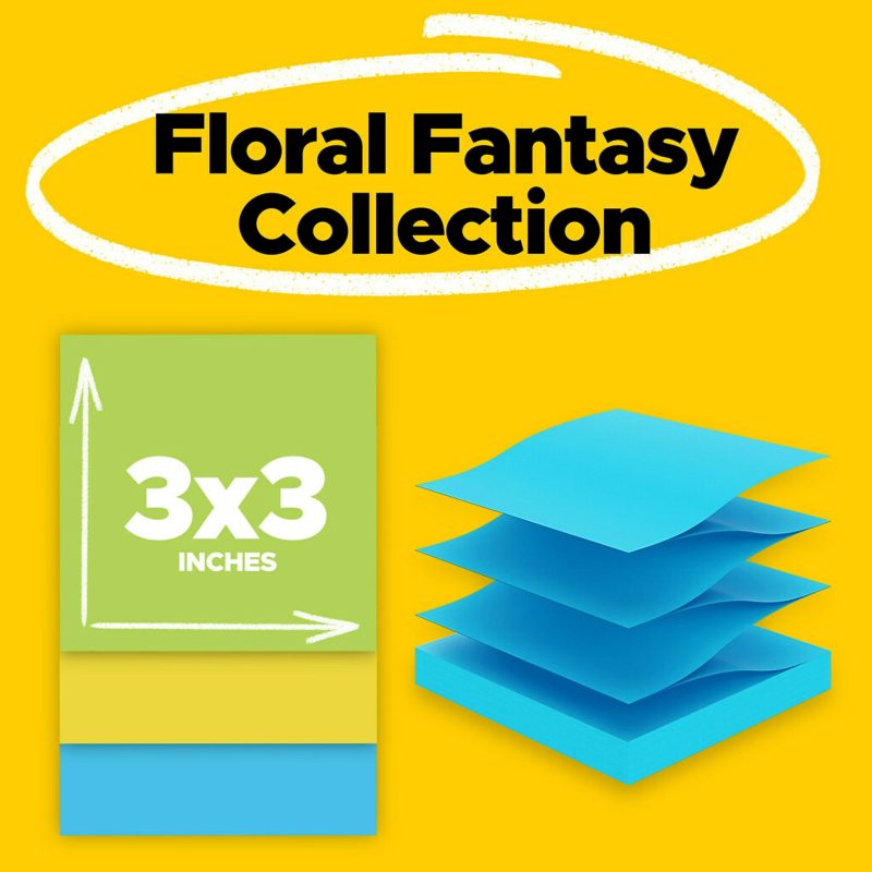 Post-it Pop Up Notes, 18 Pads, 3 in x 3 in, Clean Removal, School Supplies and Office Products, Sticky Notes for Vertical Surfaces, Monitors, Walls and Windows, Floral Fantasy Collection - Image 2