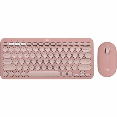 Logitech Pebble 2 Combo, Wireless Keyboard and Mouse, Quiet and Portable, Customizable, Logi Bolt, Tonal Rose - USB Type A Wireless Bluetooth Keyboard - Tonal Rose - USB Type A Wireless Bluetooth Mouse - Optical - 4000 dpi - 3 Button - Scroll Wheel