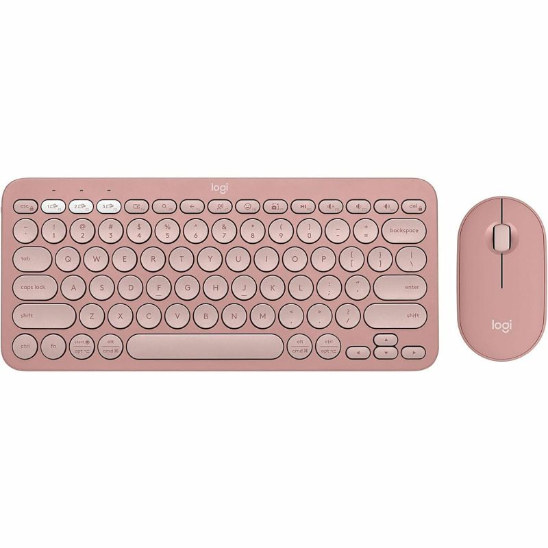 Logitech Pebble 2 Combo, Wireless Keyboard and Mouse, Quiet and Portable, Customizable, Logi Bolt, Tonal Rose - USB Type A Wireless Bluetooth Keyboard - Tonal Rose - USB Type A Wireless Bluetooth Mouse - Optical - 4000 dpi - 3 Button - Scroll Wheel
