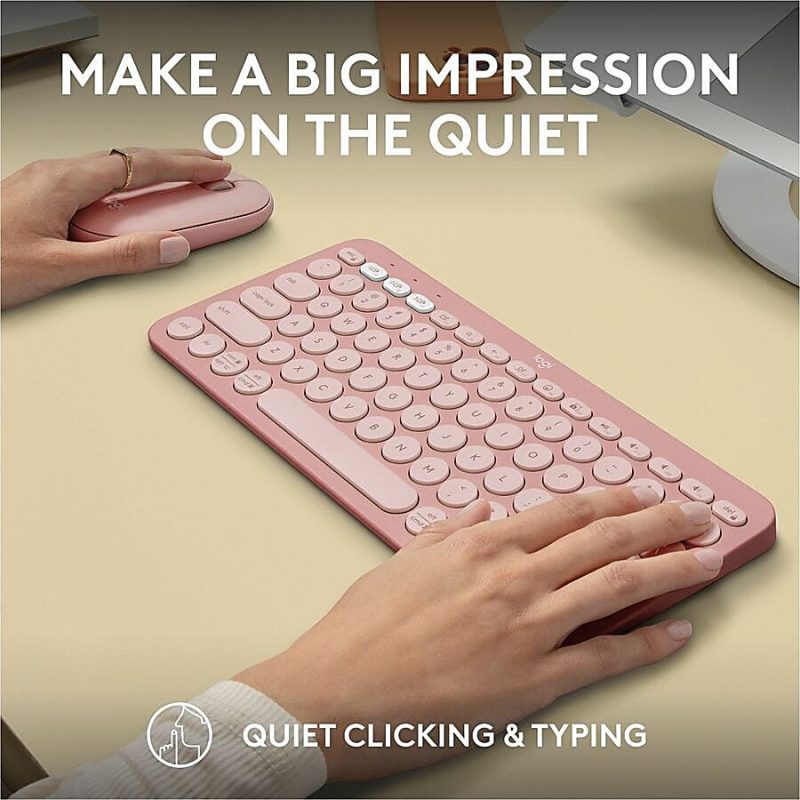 Logitech Pebble 2 Combo, Wireless Keyboard and Mouse, Quiet and Portable, Customizable, Logi Bolt, Tonal Rose - USB Type A Wireless Bluetooth Keyboard - Tonal Rose - USB Type A Wireless Bluetooth Mouse - Optical - 4000 dpi - 3 Button - Scroll Wheel - Image 8