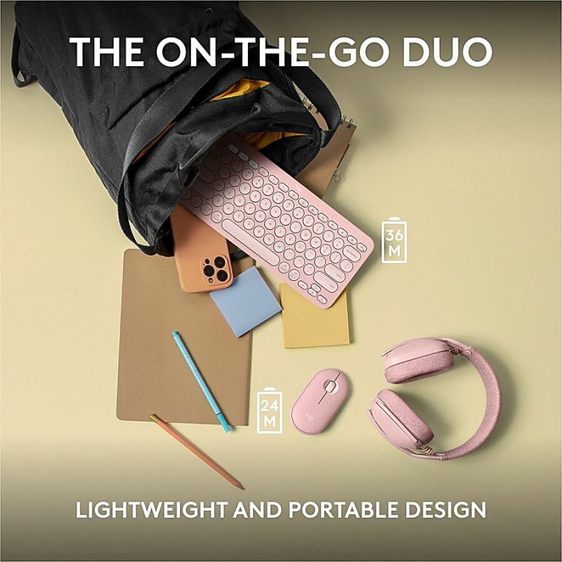 Logitech Pebble 2 Combo, Wireless Keyboard and Mouse, Quiet and Portable, Customizable, Logi Bolt, Tonal Rose - USB Type A Wireless Bluetooth Keyboard - Tonal Rose - USB Type A Wireless Bluetooth Mouse - Optical - 4000 dpi - 3 Button - Scroll Wheel - Image 9