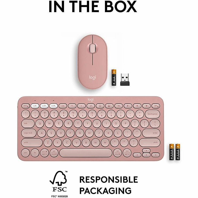 Logitech Pebble 2 Combo, Wireless Keyboard and Mouse, Quiet and Portable, Customizable, Logi Bolt, Tonal Rose - USB Type A Wireless Bluetooth Keyboard - Tonal Rose - USB Type A Wireless Bluetooth Mouse - Optical - 4000 dpi - 3 Button - Scroll Wheel - Image 10